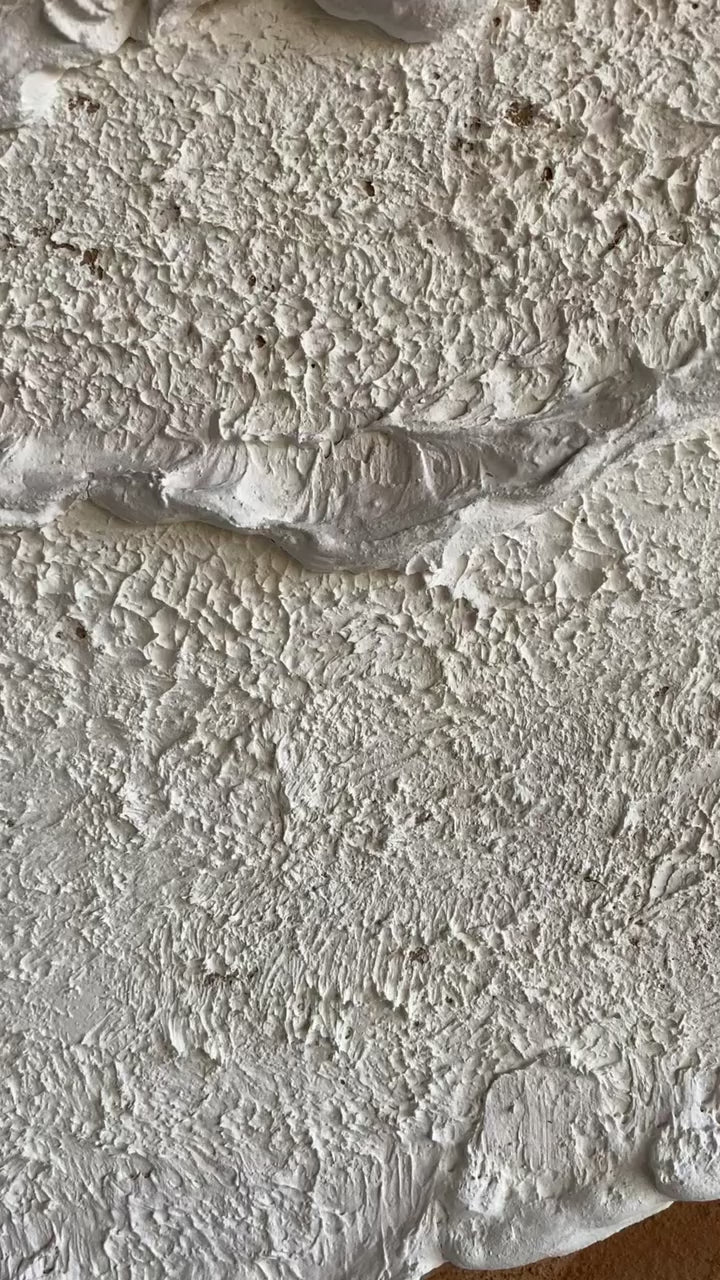 video montrant un Tableau texturé inspiré des vagues, qui sont ici zoomées aux reliefs ondulés et aux tons naturels beige et sable. Œuvre murale minimaliste et organique apportant une atmosphère apaisante à un intérieur contemporain.